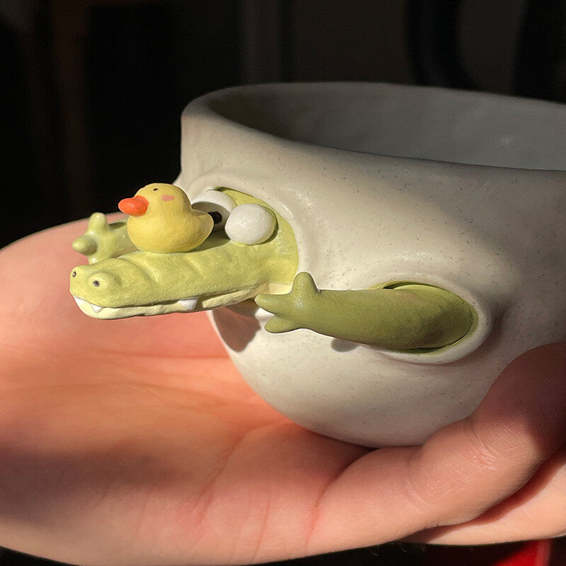 Whimsical 3D Crocodile Handmade Ceramic Mug