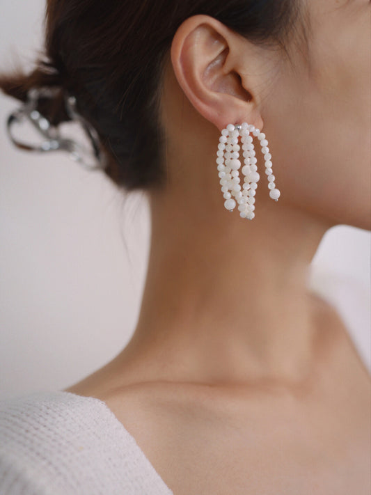 White Bridal Shell Pearl Beaded Earrings