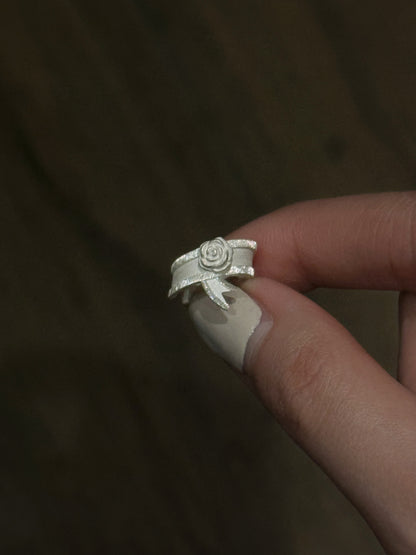 White Rose Silver Ring