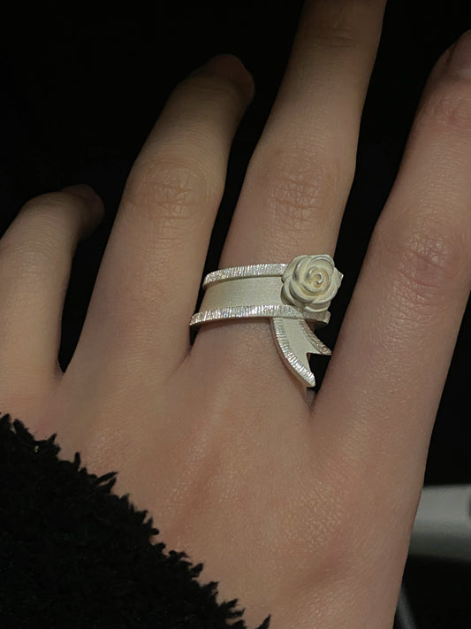 White Rose Silver Ring