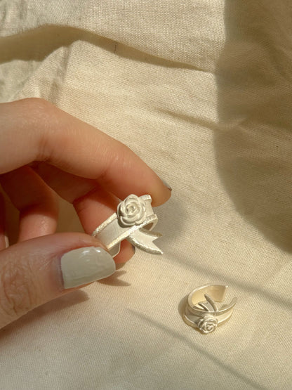 White Rose Silver Ring