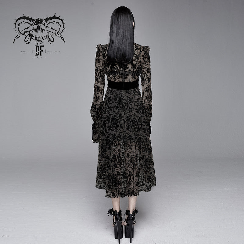 'Wilhelmina' Gothic Floral Mesh Dress