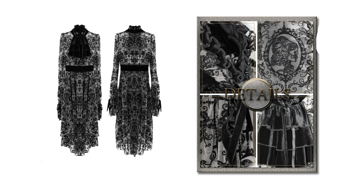 'Wilhelmina' Gothic Floral Mesh Dress