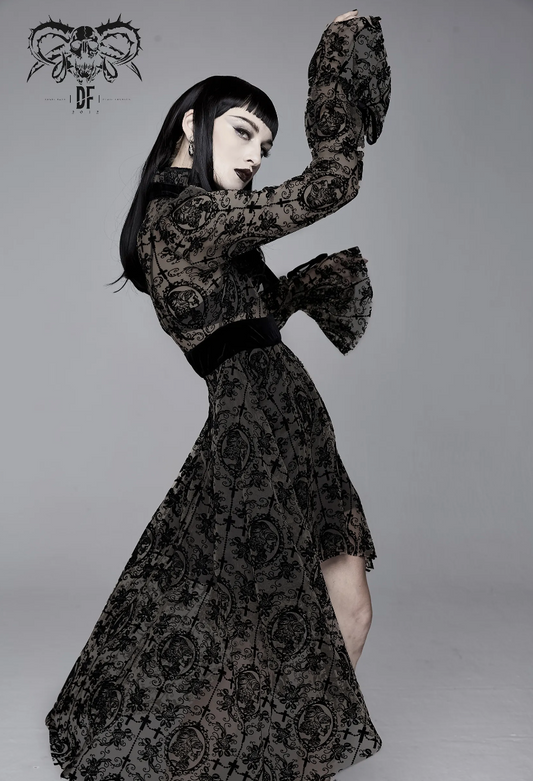 'Wilhelmina' Gothic Floral Mesh Dress